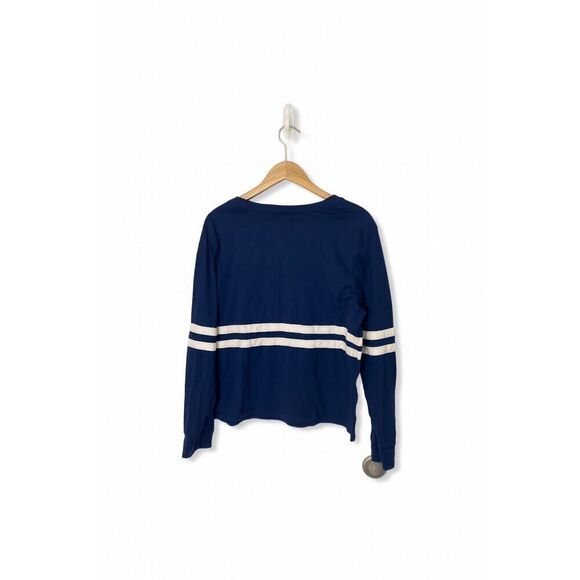 Champion Navy Blue Striped Long Sleeve Athletic Top | Size M | Logo Crewneck Tee - Picture 4 of 5